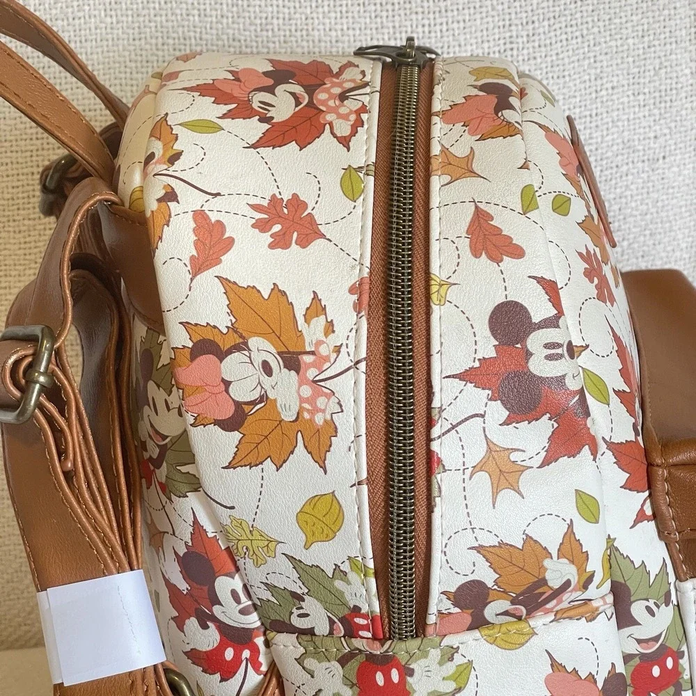 Loungefly Disney Minnie Mickey Mouse Fall Foliage Autumn Leaves Backpack USED